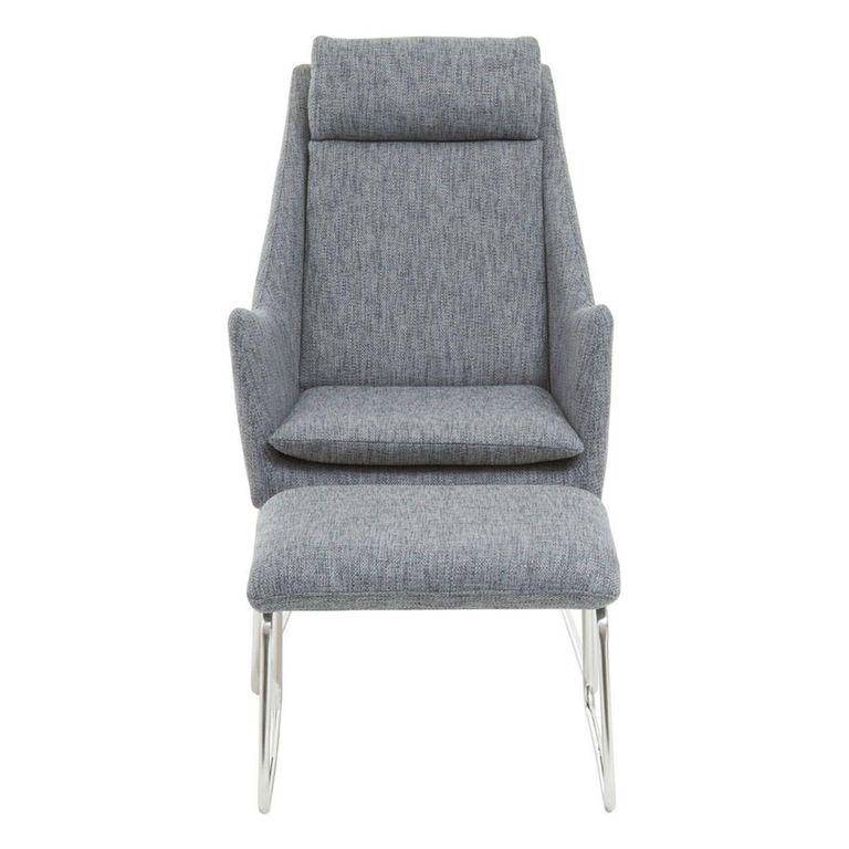 Azalea Lounge Chair - Grey Fabric with Footstool