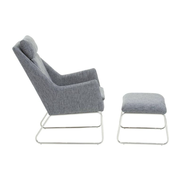 Azalea Lounge Chair - Grey Fabric with Footstool