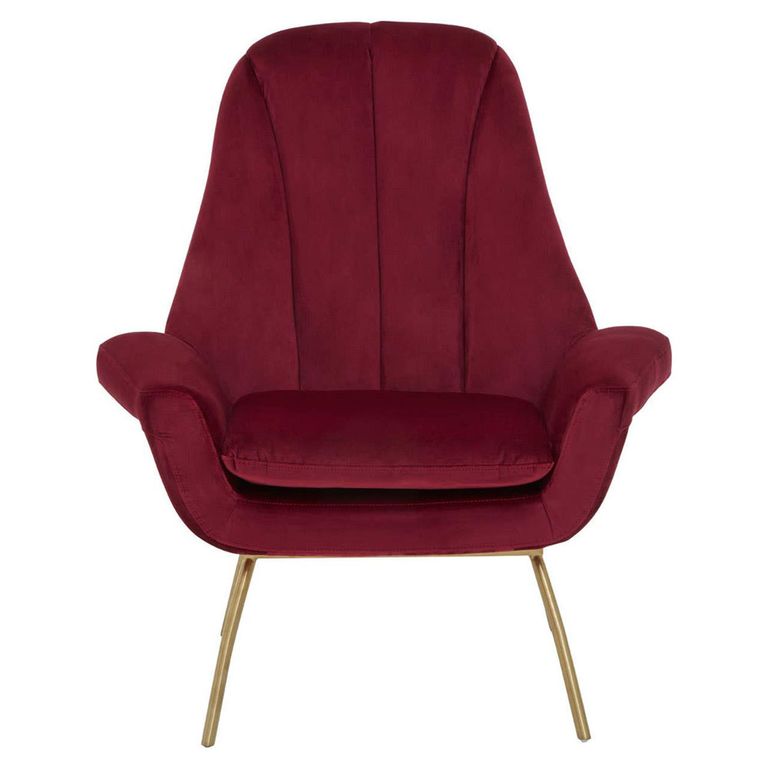 Billi Lounge Chair - Wine Velvet Fabric with Gold Legs
