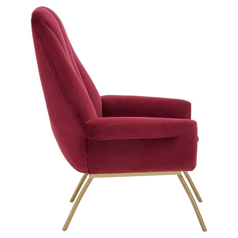 Billi Lounge Chair - Wine Velvet Fabric with Gold Legs