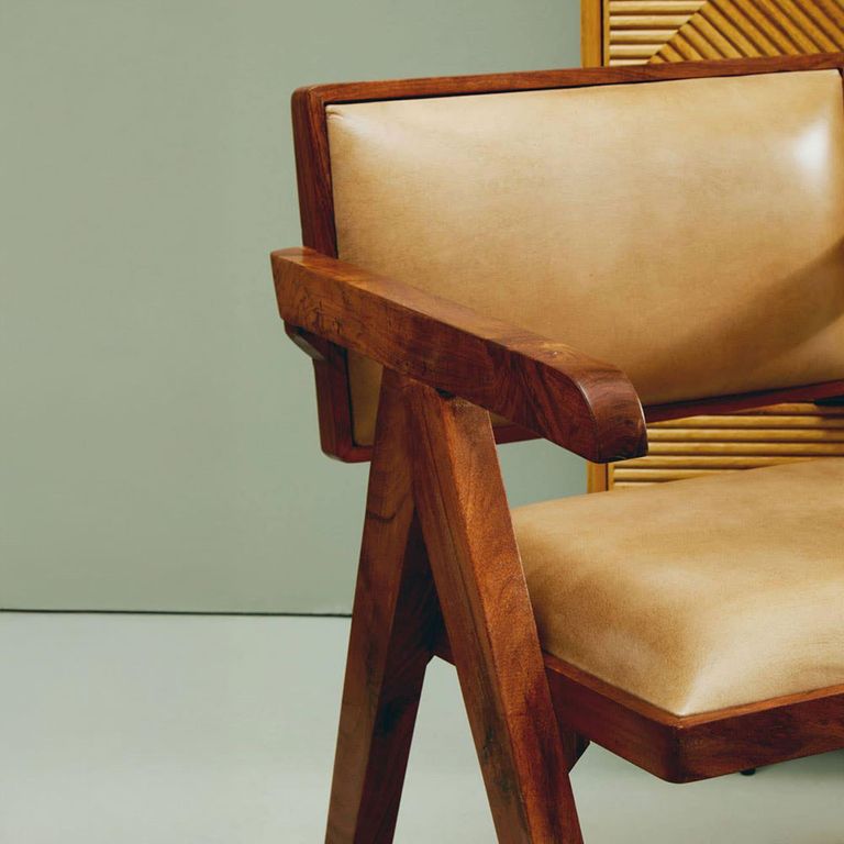 Buffalo Armchair - Beige - Leather with Wood