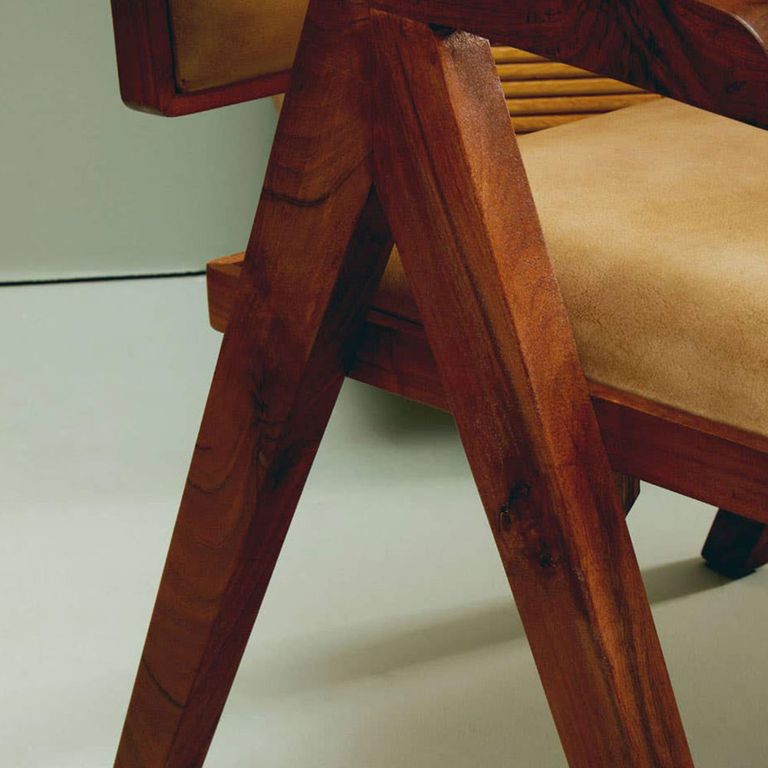 Buffalo Armchair - Beige - Leather with Wood