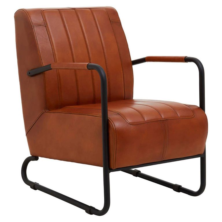 Buffalo Lounge Chair - Tan - Leather with Metal Legs