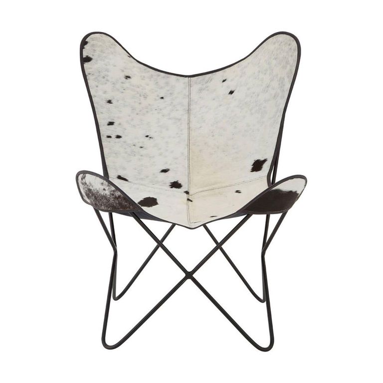 Buffalo Butterfly Chair - White and Black Cowhide