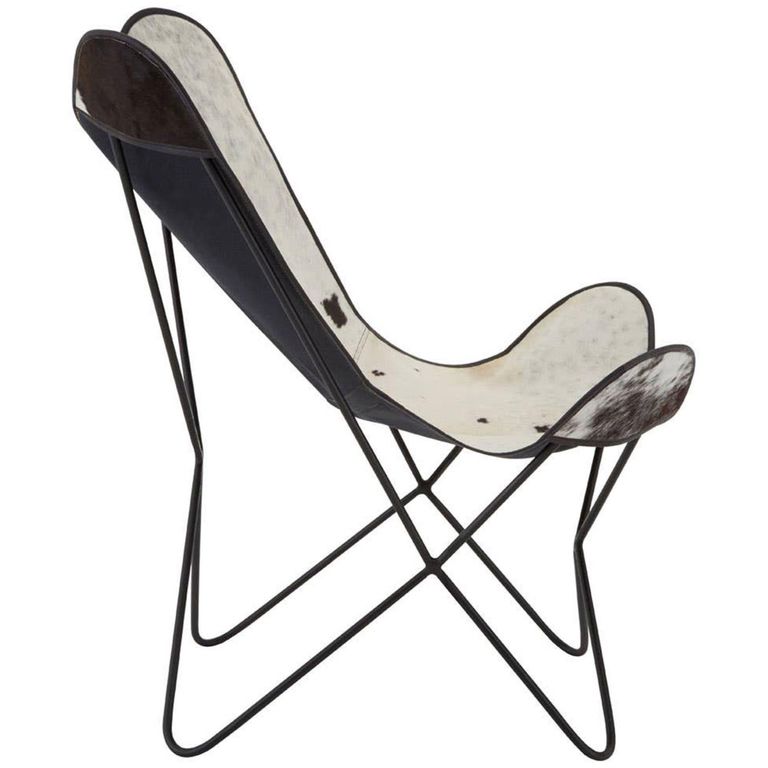 Buffalo Butterfly Chair - White and Black Cowhide