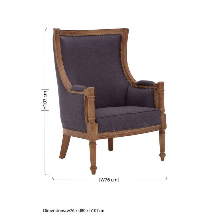 Cabra Armchair - Graphite Grey Fabric with Mahogany Wood Frame