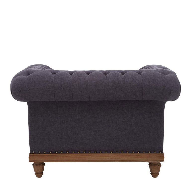 Cabra Chesterfield Armchair - Graphite Grey Fabric with Mahogany Wood