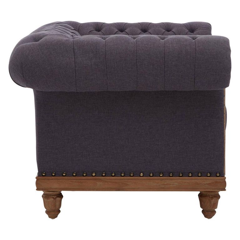 Cabra Chesterfield Armchair - Graphite Grey Fabric with Mahogany Wood