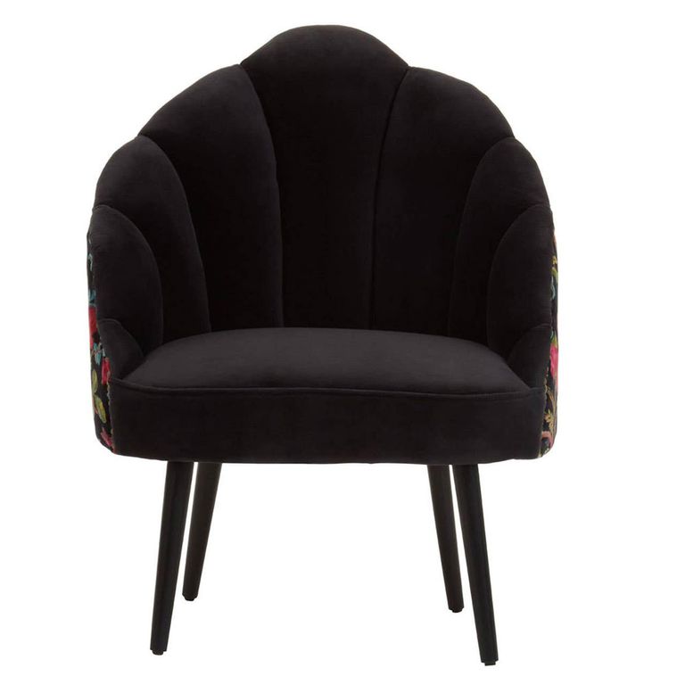 Cefena Chair - Scalloped - Black Fabric with Peacock Design