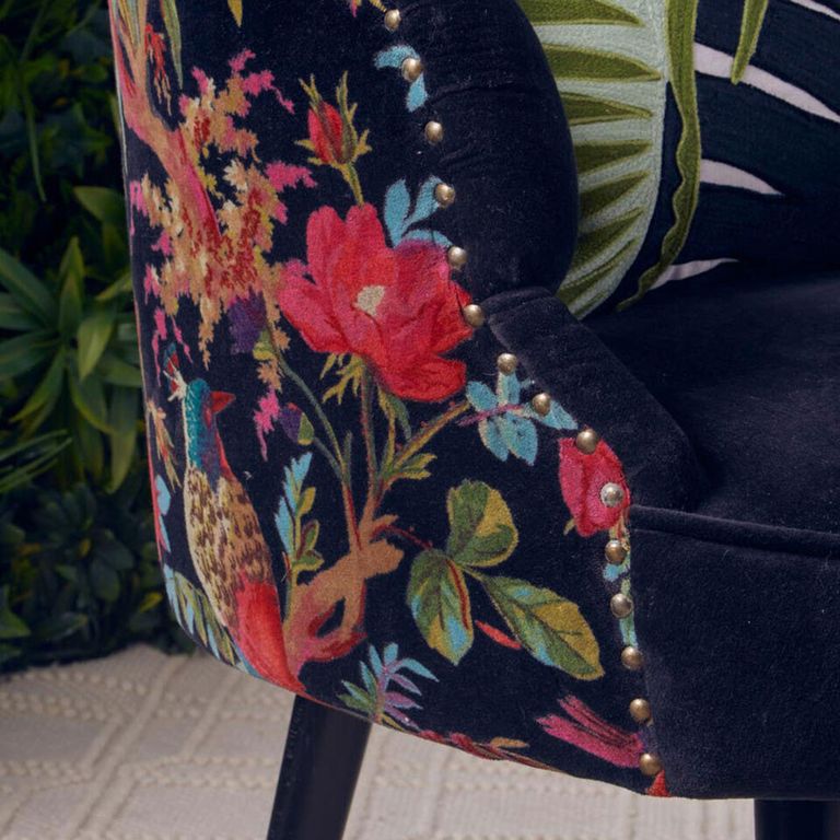Cefena Chair - Scalloped - Black Fabric with Peacock Design