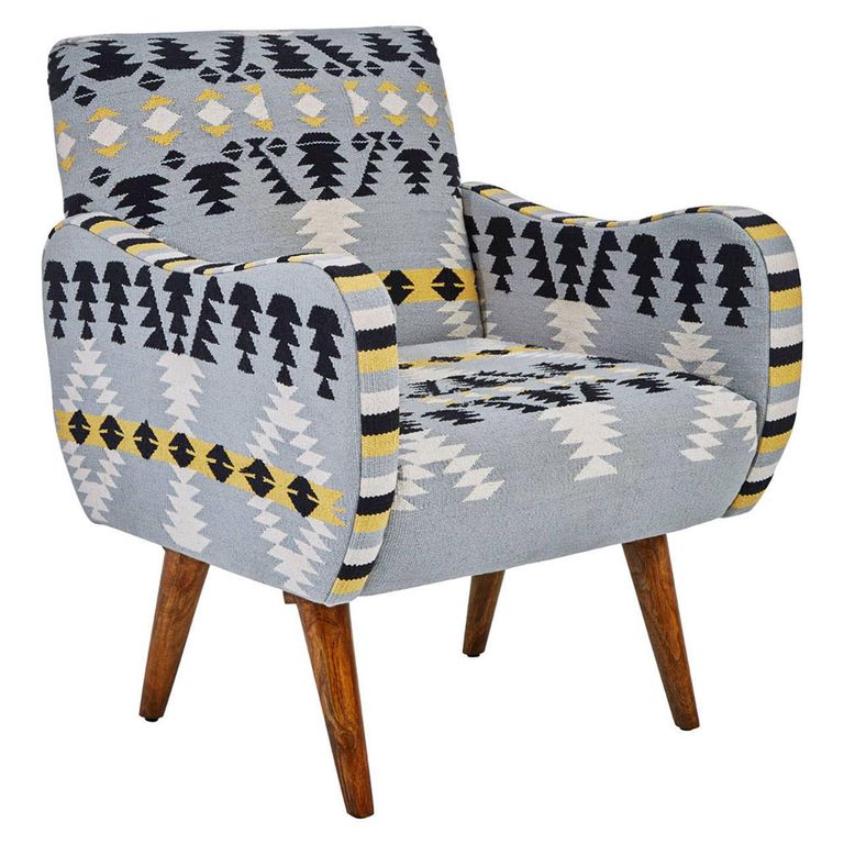 Cefena Armchair - Blue Fabric - Kilim Style