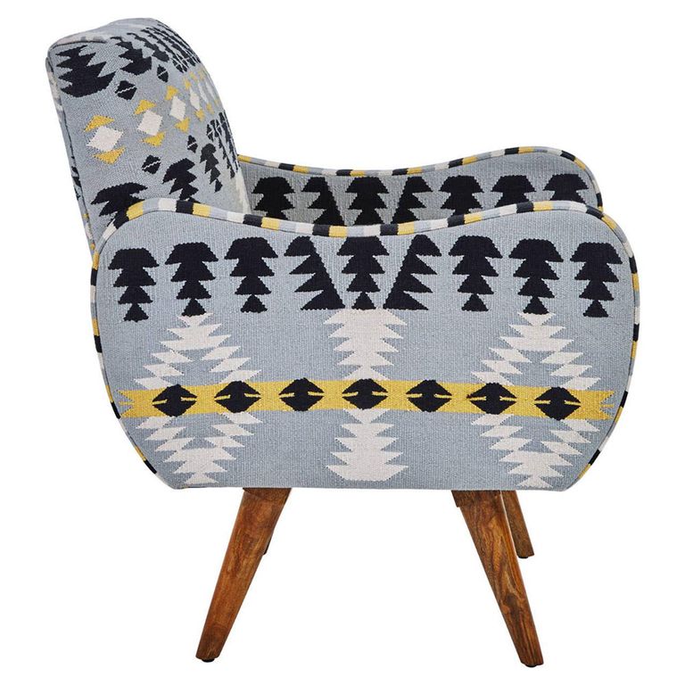 Cefena Armchair - Blue Fabric - Kilim Style