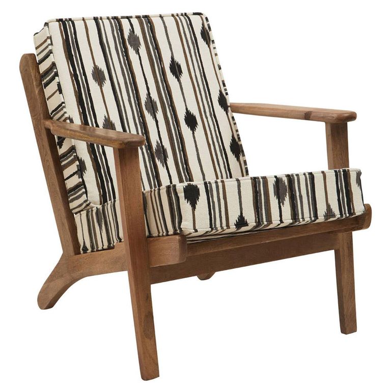 Cefena Armchair - White and Black Fabric with Angular Arms