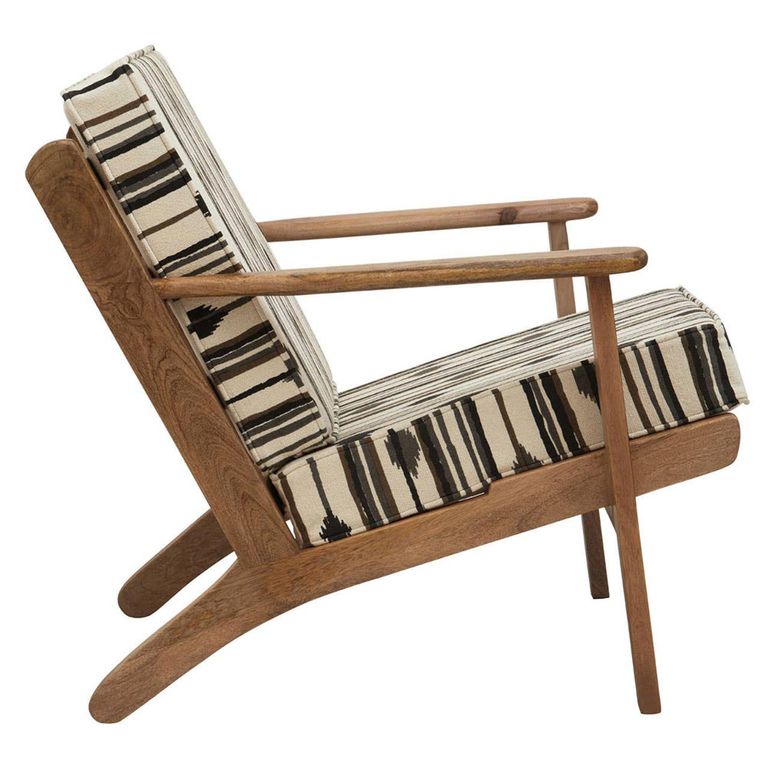 Cefena Armchair - White and Black Fabric with Angular Arms