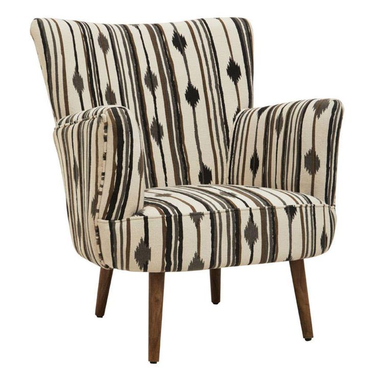 Cefena Armchair - White and Black Fabric with Flared Arms