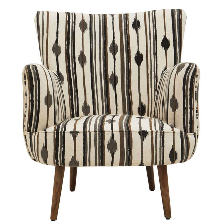 Cefena Armchair - White and Black Fabric with Flared Arms