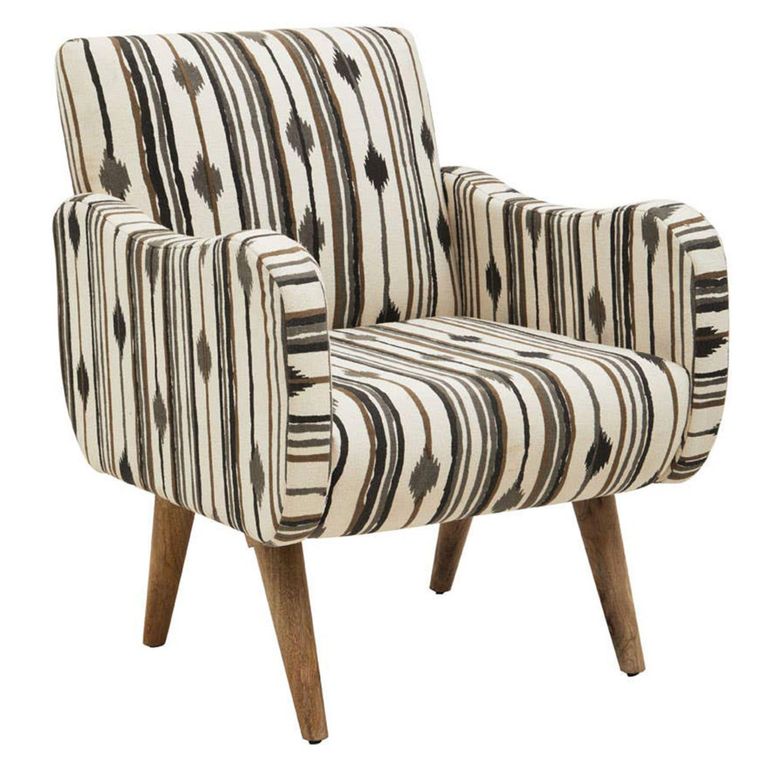 Cefena Armchair - White and Black Fabric with Straight Arms