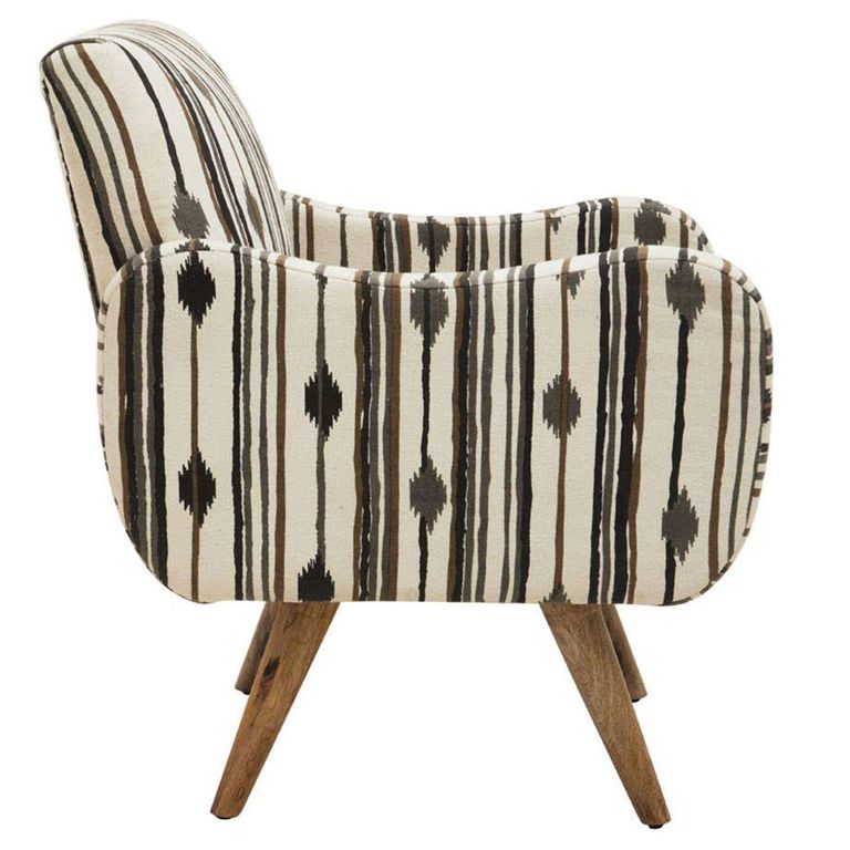 Cefena Armchair - White and Black Fabric with Straight Arms
