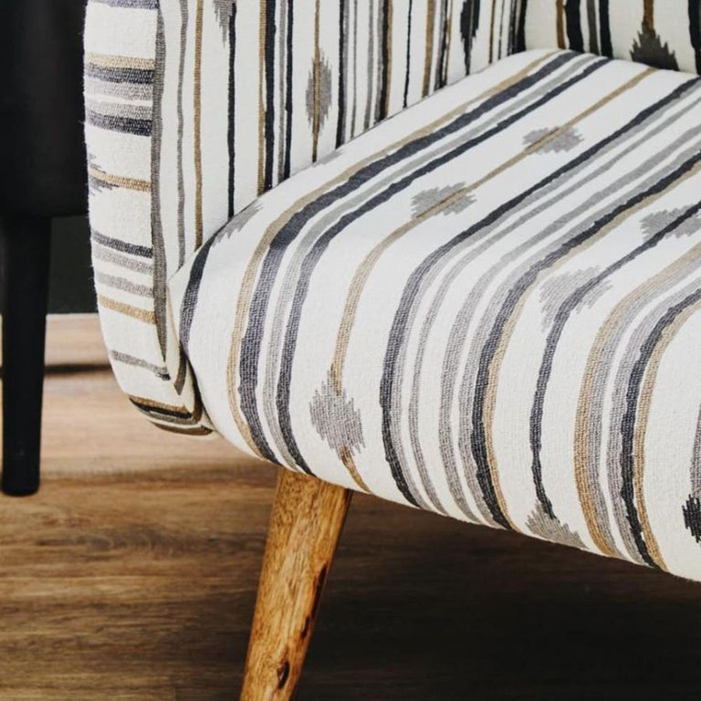 Cefena Armchair - White and Black Fabric with Straight Arms