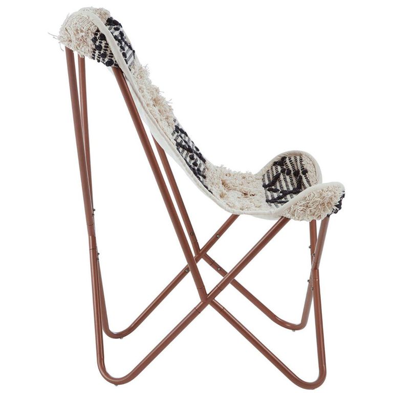 Cefena Butterfly Chair - White and Black Fabric with Rose Gold