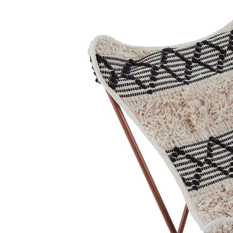 Cefena Butterfly Chair - White and Black Fabric with Rose Gold