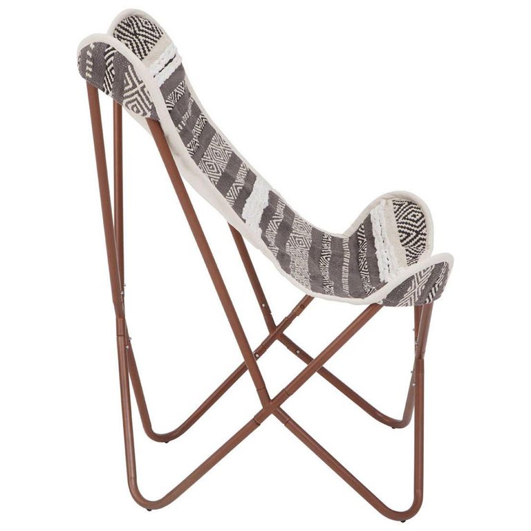 Cefena Butterfly Chair - White and Grey Fabric with Rose Gold