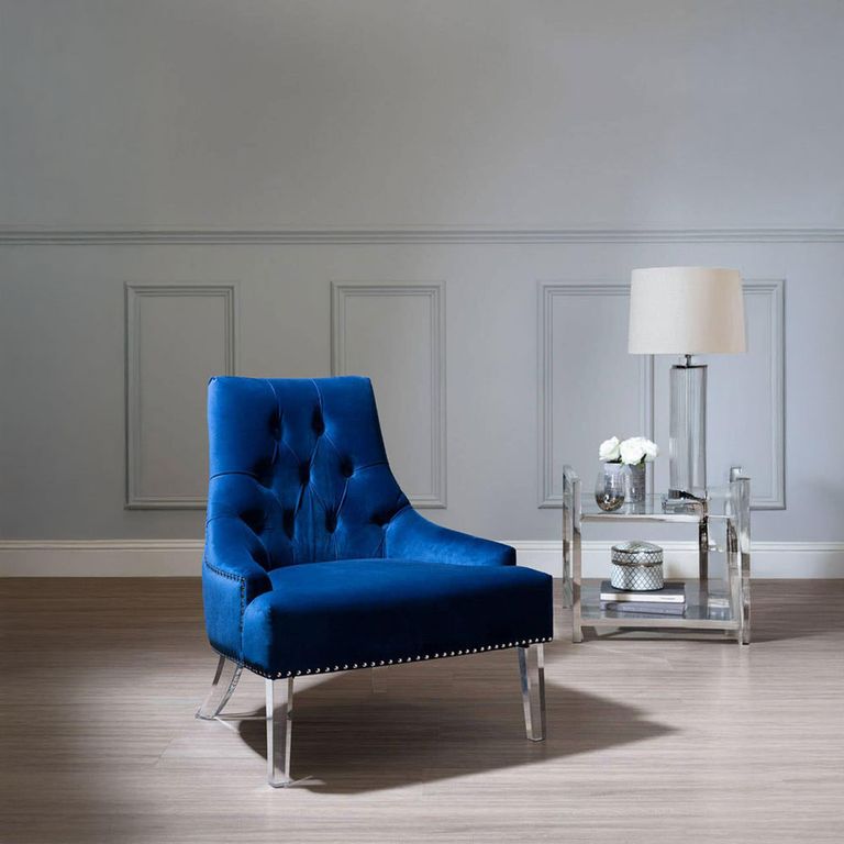 Clarence Chair - Blue Velvet Fabric - with Button Tufted Design