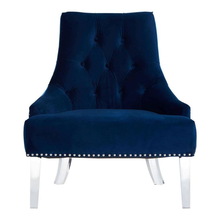 Clarence Chair - Blue Velvet Fabric - with Button Tufted Design