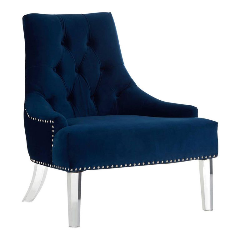 Clarence Chair - Blue Velvet Fabric - with Button Tufted Design