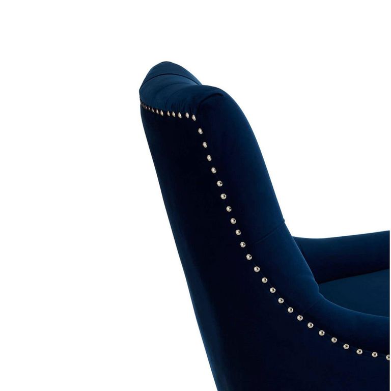 Clarence Chair - Blue Velvet Fabric - with Button Tufted Design