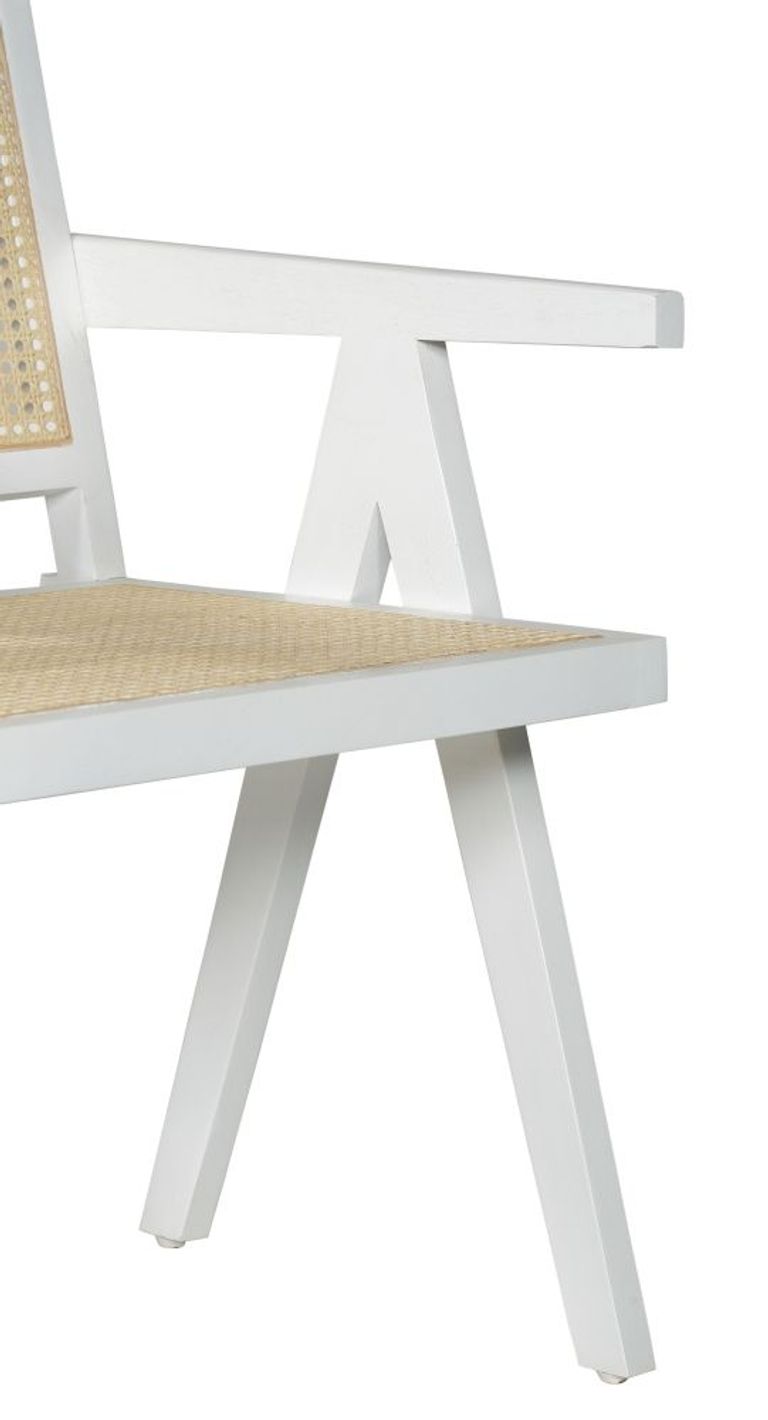 Clearance - Jeanne Rattan Armchair, White Wooden Frame with Natural Cane Back - Brand New Item
