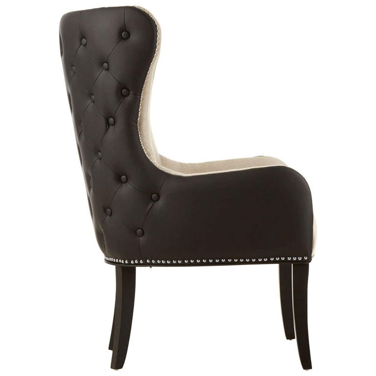 Doucet Chair - Beige Fabric with Black Faux Leather Back