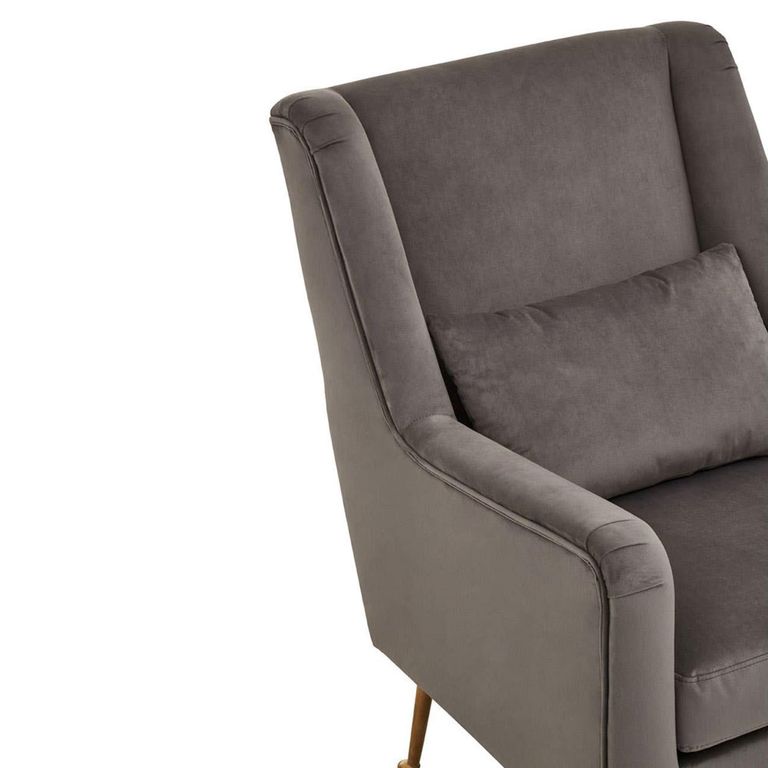 Doucet Armchair - Grey Velvet Fabric with Gold Legs
