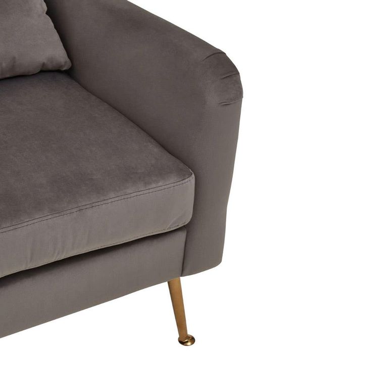 Doucet Armchair - Grey Velvet Fabric with Gold Legs