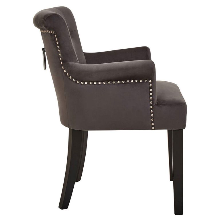 Doucet Chair - Grey Velvet Fabric with Ring Back