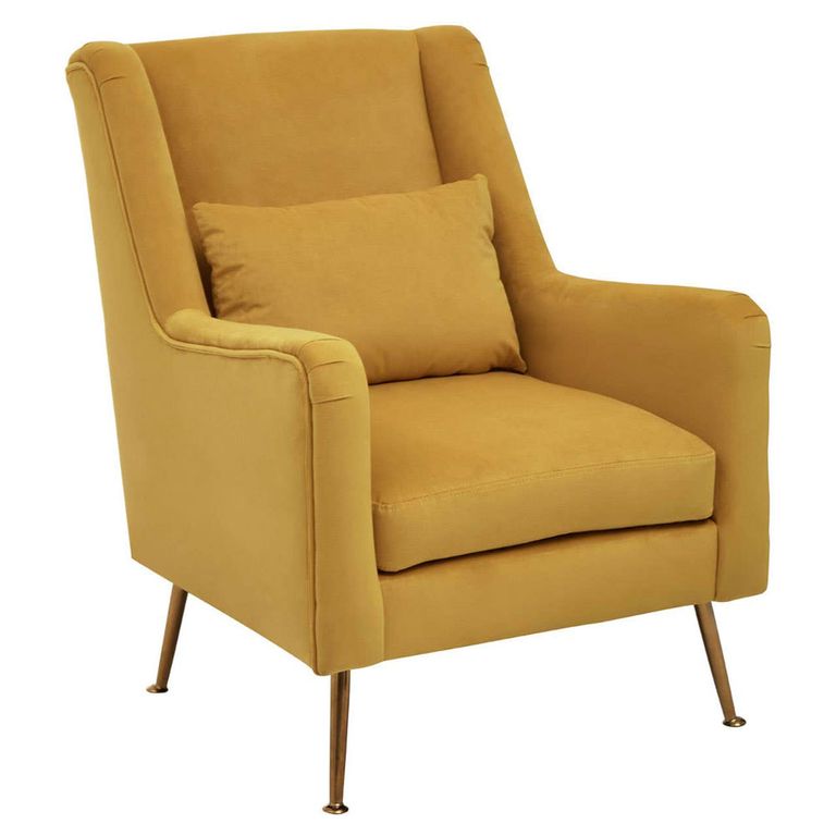 Doucet Armchair - Yellow Velvet Fabric with Gold Legs