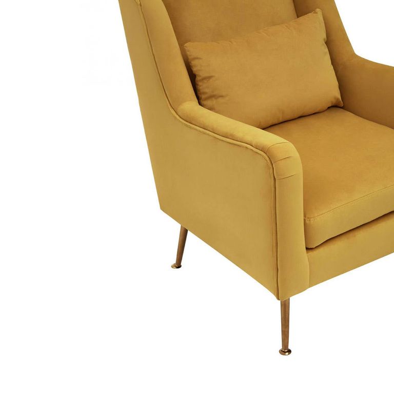 Doucet Armchair - Yellow Velvet Fabric with Gold Legs