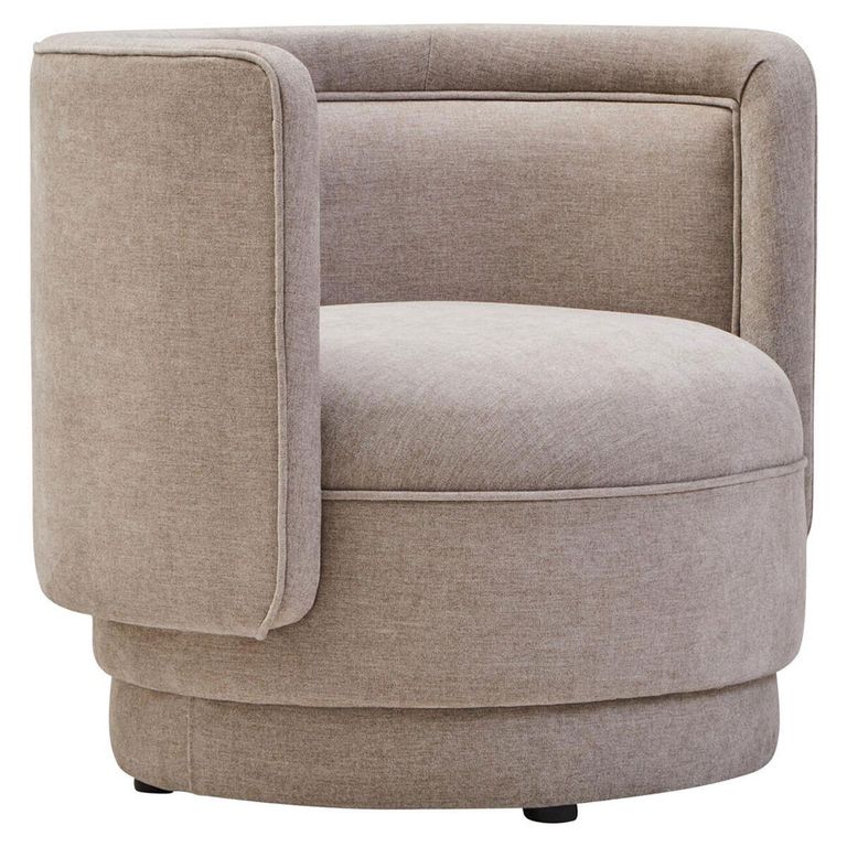 Drake Accent Chair - Curved - Taupe Chenille Fabric