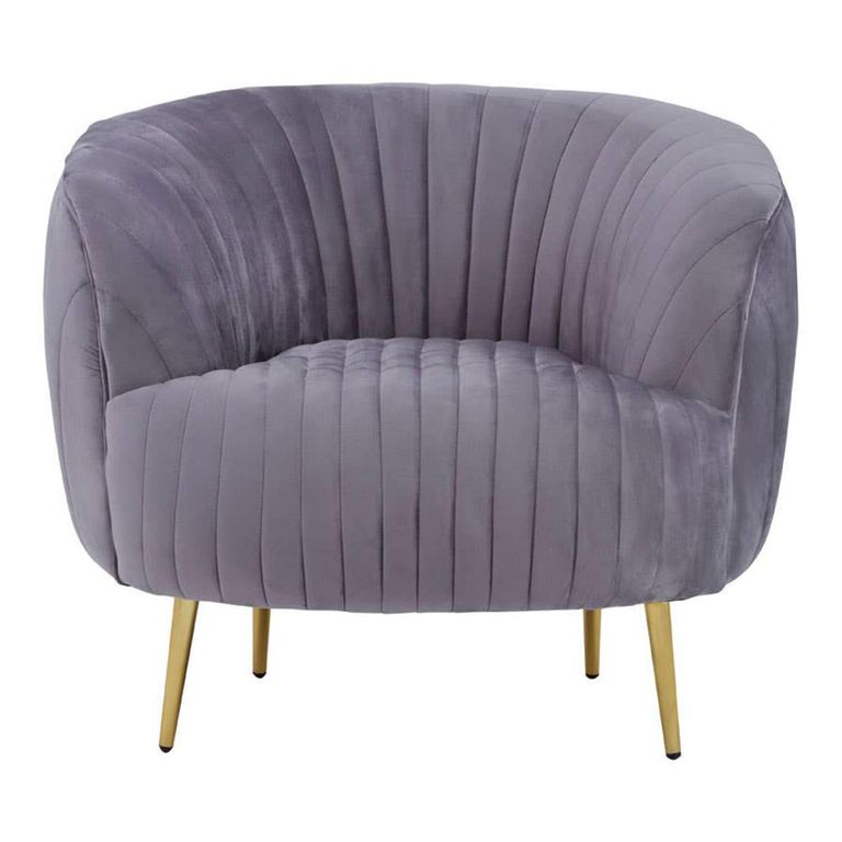 Florina Accent Chair - Grey Velvet Fabric with Gold Legs