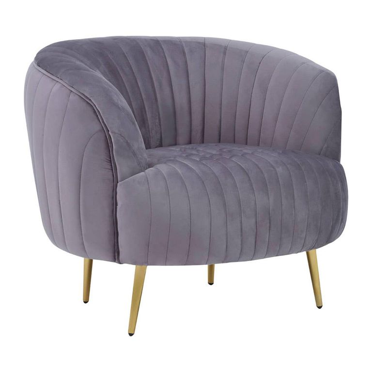 Florina Accent Chair - Grey Velvet Fabric with Gold Legs