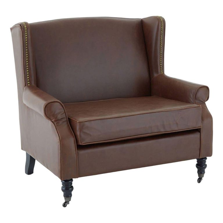Fulham Armchair - Wing - Brown Faux Leather
