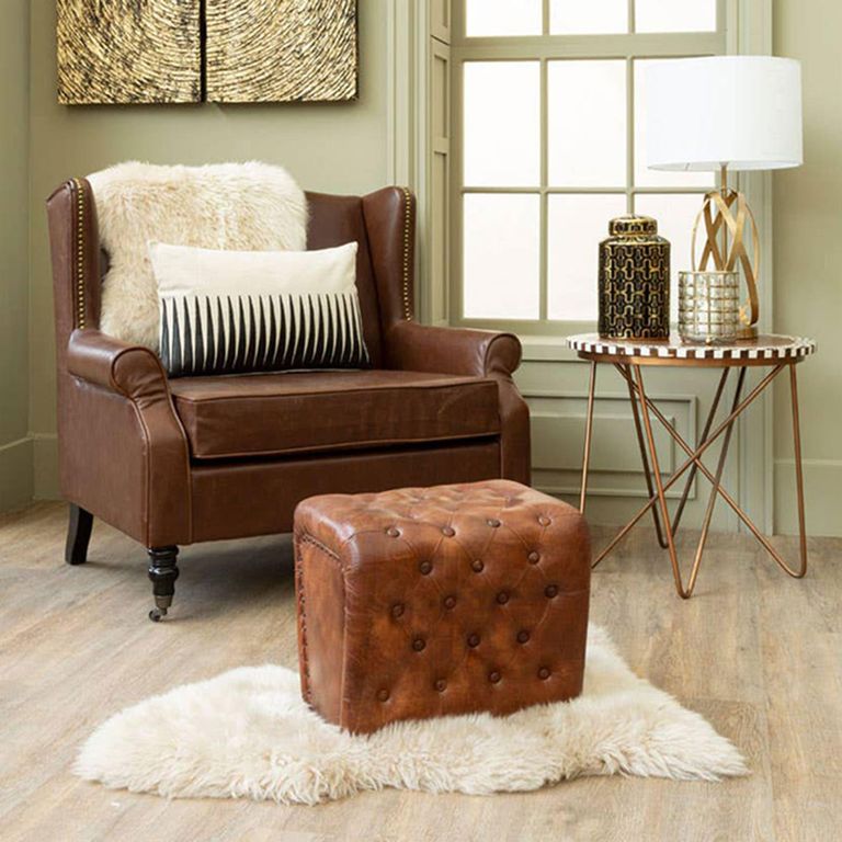 Fulham Armchair - Wing - Brown Faux Leather