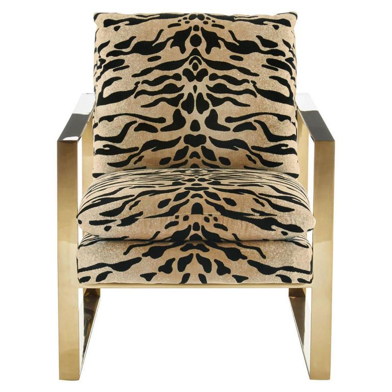 Gillett Armchair - Tiger Print Fabric with Gold Metal Legs