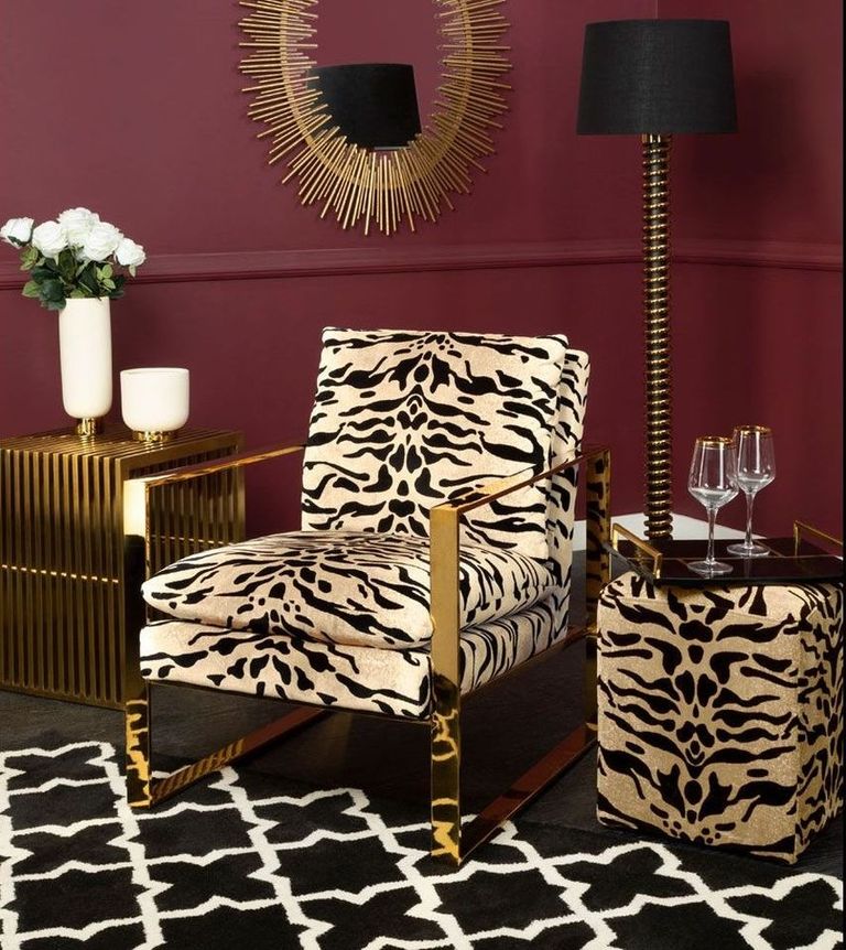 Gillett Armchair - Tiger Print Fabric with Gold Metal Legs