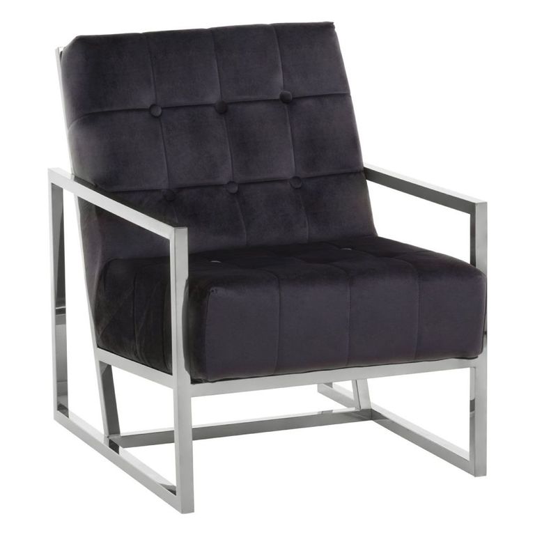 Hana Armchair - Black Velvet with Chrome Frame