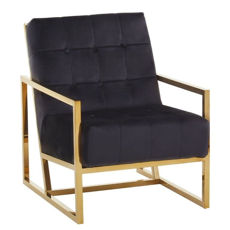 Hana Armchair - Black Velvet with Gold Frame