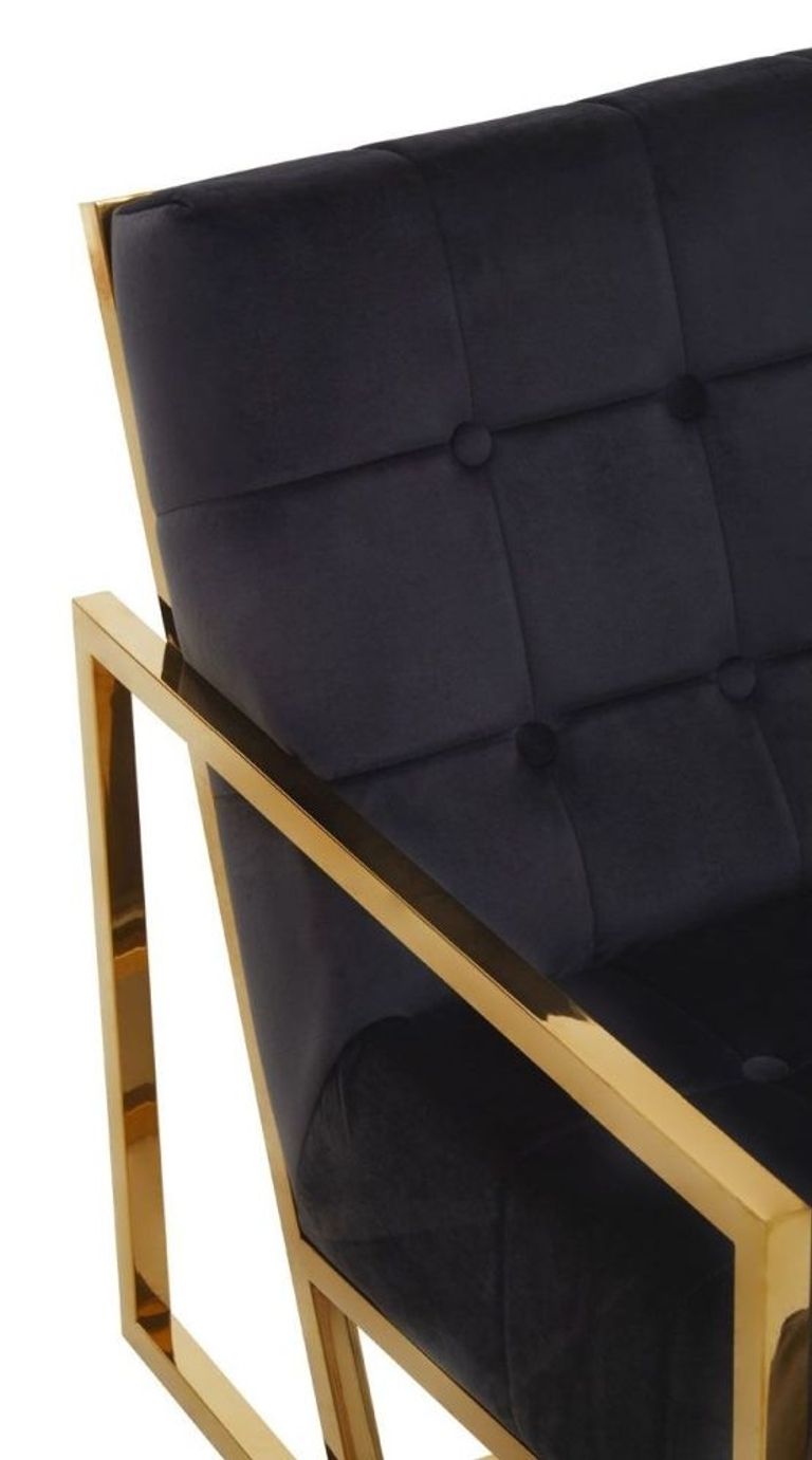 Hana Armchair - Black Velvet with Gold Frame