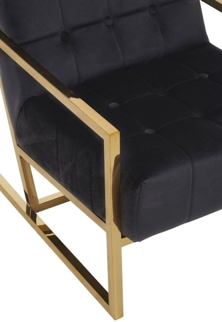 Hana Armchair - Black Velvet with Gold Frame