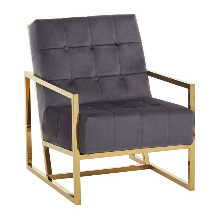 Hana Armchair - Grey Velvet with Gold Frame