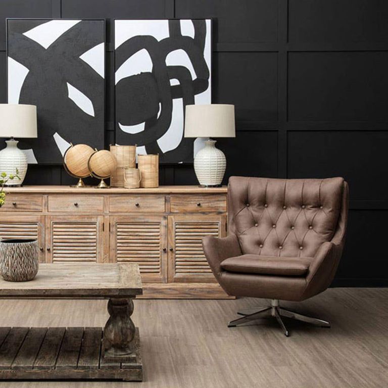 Harold Armchair - Swivel - Brown Faux Leather